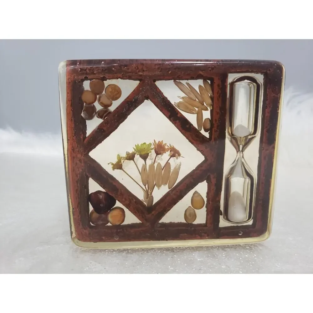 Vintage Dried Flower Sand Hourglass Egg Timer Retro Mod Kitchen mcm decor kitsch